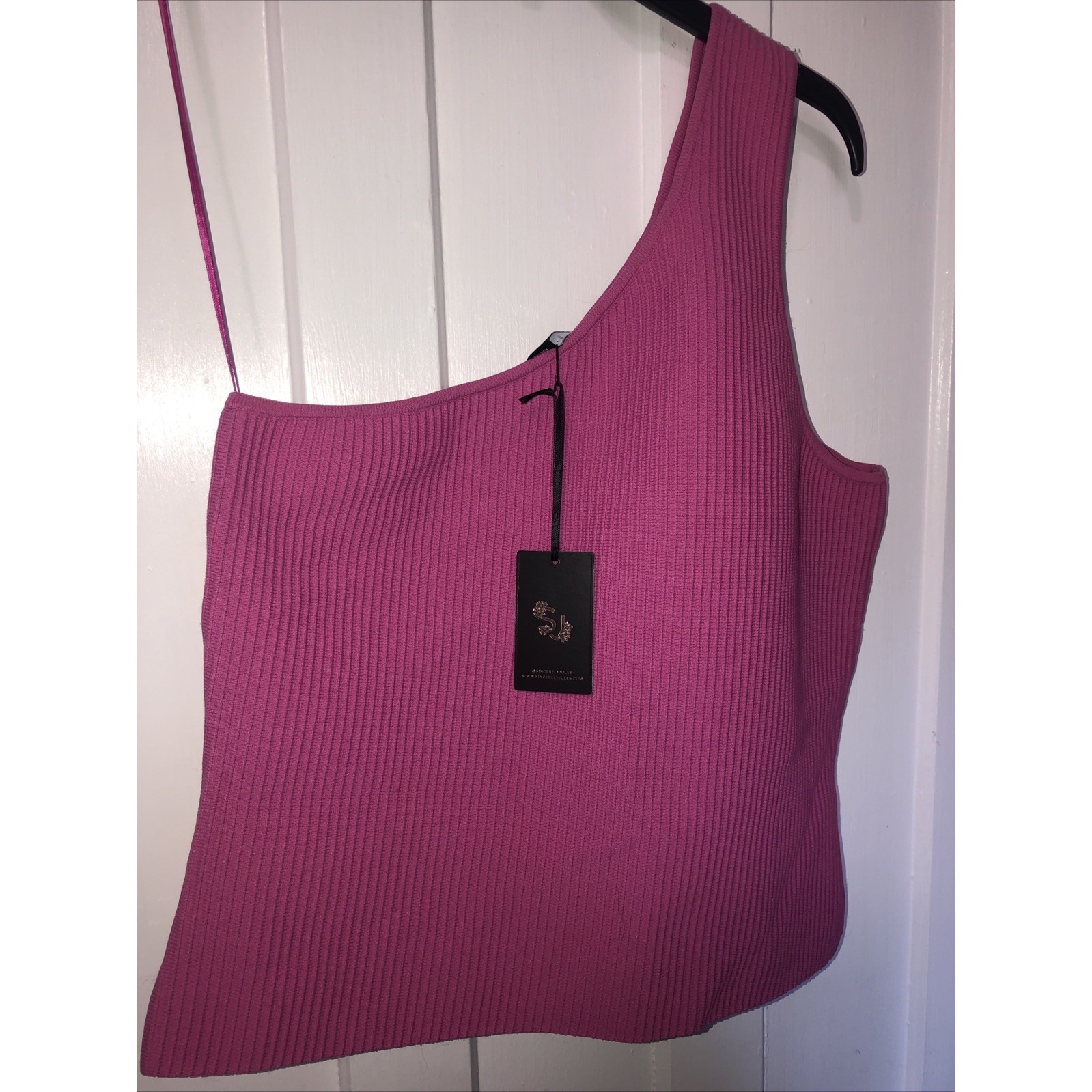 Sincerely Jules Pink One Shoulder Asymmetrical Ribbed Cropped Top Sweater Xl Nwt